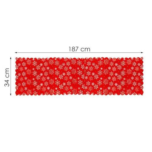 Bieżnik na stół 187x34cm obrus świąteczny ze śnieżynkami czerwony
