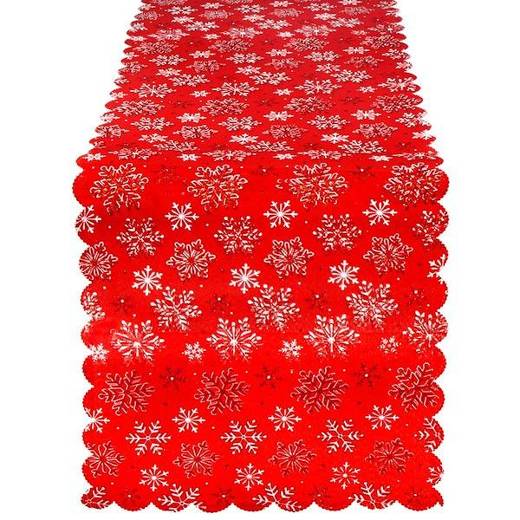 Bieżnik na stół 187x34cm obrus świąteczny ze śnieżynkami czerwony
