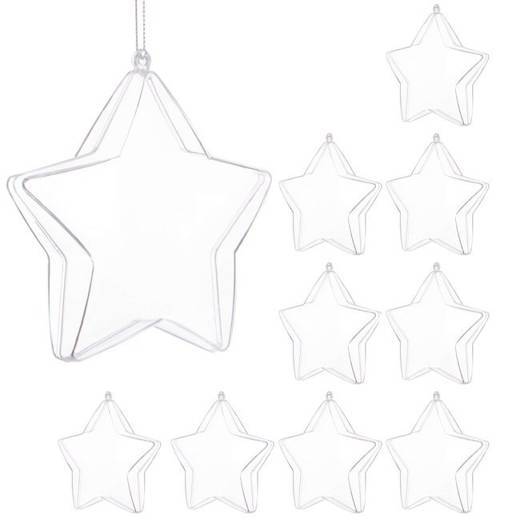Bombki akrylowe 12cm gwiazda plastikowa decoupage zestaw 10 szt.
