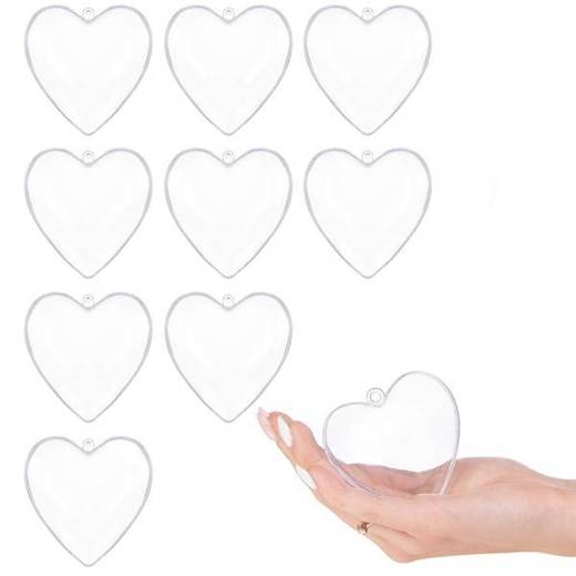 Bombki akrylowe 7cm serce plastikowe decoupage zestaw 10 szt.