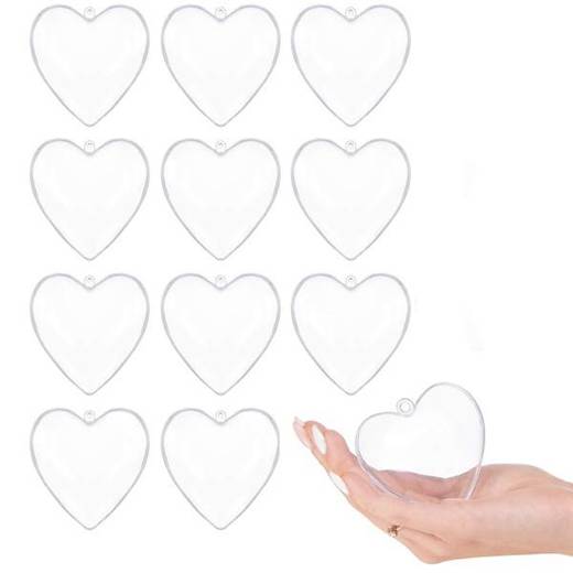 Bombki akrylowe 7cm serce plastikowe decoupage zestaw 12 szt.