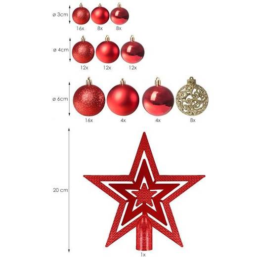 Bombki choinkowe 100 szt. ozdoby świąteczne zestaw 6/4/3 cm czerwone