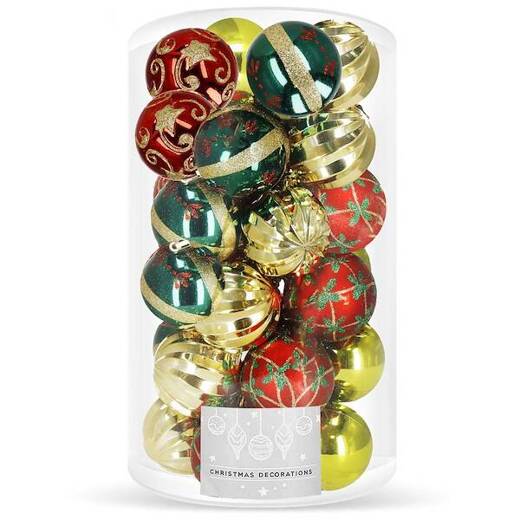 Bombki choinkowe 30 szt. ozdoby świąteczne zestaw 6cm zielony, czerwony, złoty