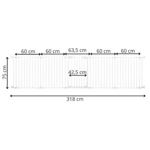 Bramka zabezpieczająca rozporowa z barierkami 5 elementow 318 cm biała