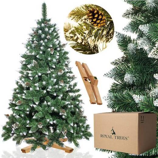 Choinka sztuczna 240 cm Premium Royal Trees sosna diamentowa ośnieżona z szyszkami