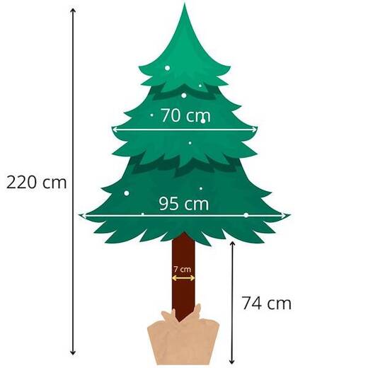 Choinka sztuczna na pniu 220 cm świerk PE świąteczna dekoracja