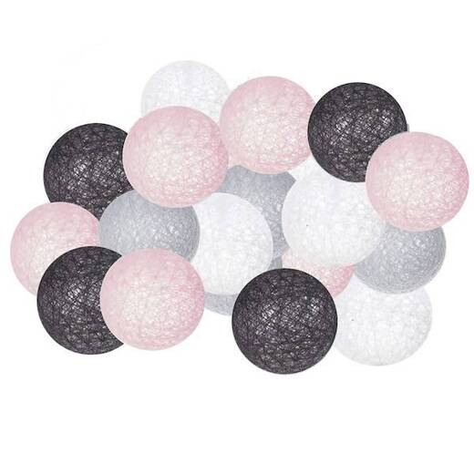 Cotton balls 20 led lampki dekoracyjne, girlanda na prąd turkusowo-różowe
