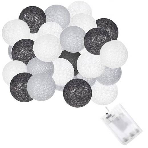 Cotton balls 30 led lampki dekoracyjne 6cm girlanda na baterie szaro-białe
