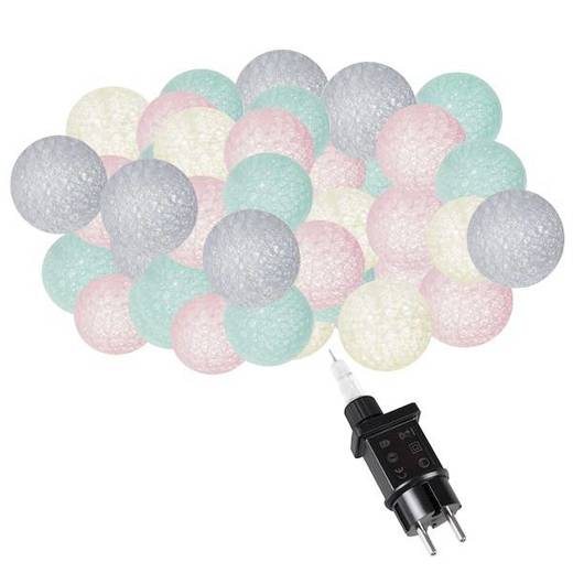 Cotton balls 30 led lampki dekoracyjne, girlanda na prąd turkusowo-różowe