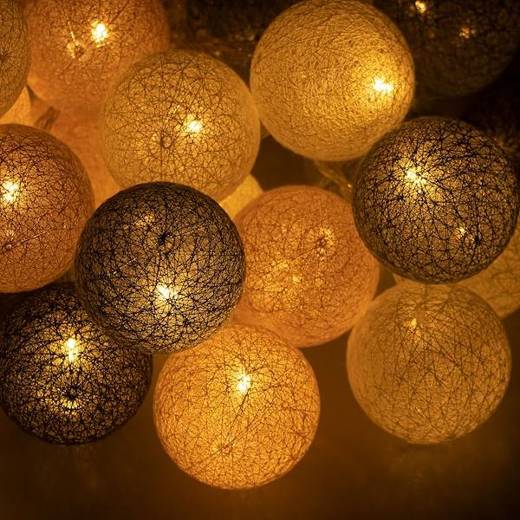 Cotton balls 50 led lampki dekoracyjne, girlanda na prąd grafitowo-białe