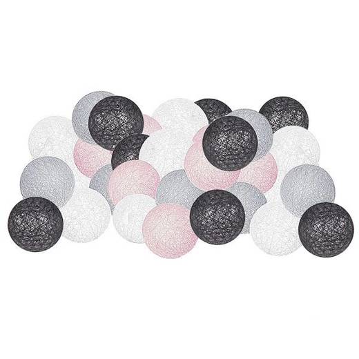 Cotton balls 50 led lampki dekoracyjne, girlanda na prąd grafitowo-białe