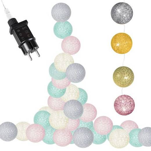Cotton balls 50 led lampki dekoracyjne, girlanda na prąd turkusowo-różowe