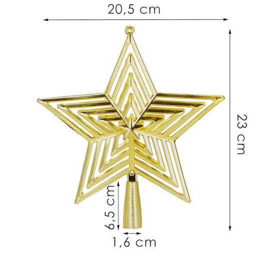Czubek na choinkę 23 cm szpic, ażurowa gwiazda złota