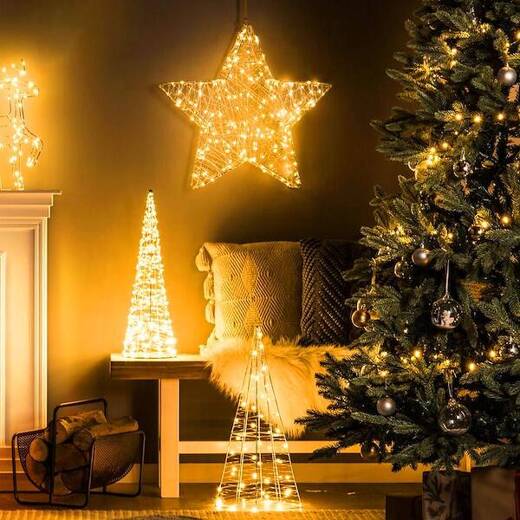 Dekoracja świąteczna 30 LED gwiazda oświetlenie witraż biały ciepły