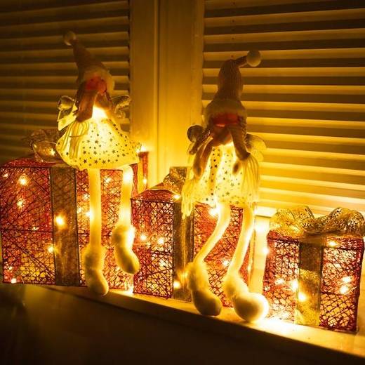 Dekoracja świąteczna LED prezenty oświetlenie zestaw 3 szt. biały ciepły
