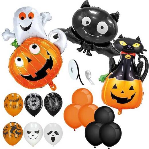 Dekoracje na Halloween balony zestaw duch dynia czarny kot 14 el.