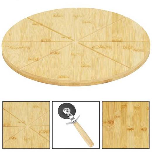 Deska do pizzy 30 cm z nożykiem bambusowy zestaw do serwowania pizzy