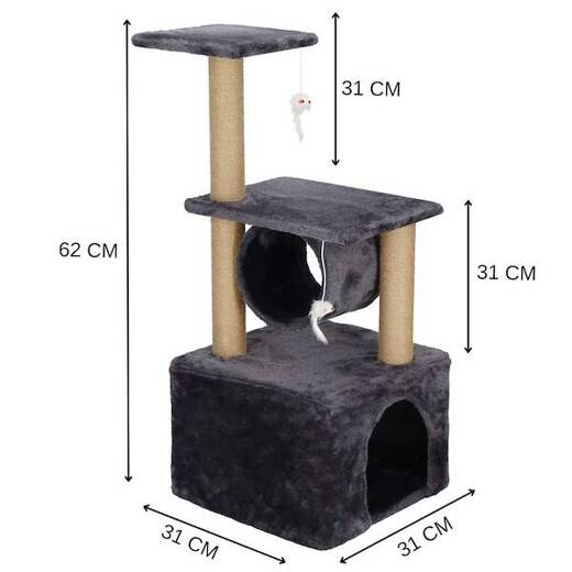 Drapak dla kota sizal 3-poziomowy domek słupek z zabawkami 62 cm