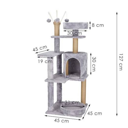 Drapak dla kota sizal 5-poziomowy słupek z zabawką 127 cm