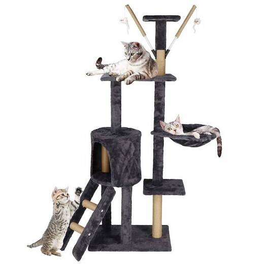 Drapak dla kota sizal 6-poziomowy słupek z domkiem i zabawkami 145 cm