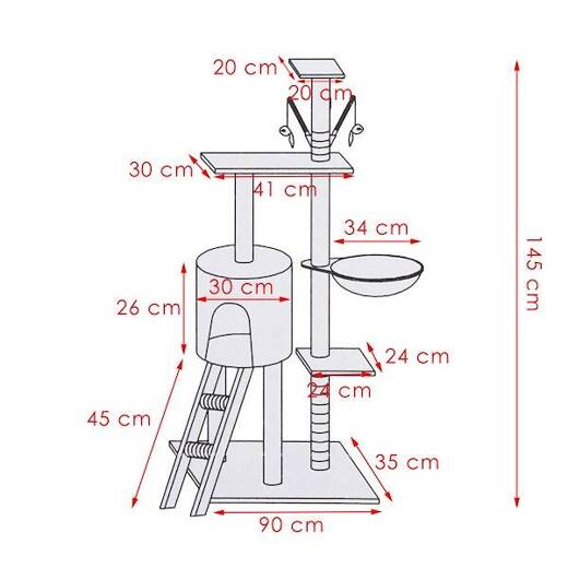 Drapak dla kota sizal 6-poziomowy słupek z domkiem i zabawkami 145 cm