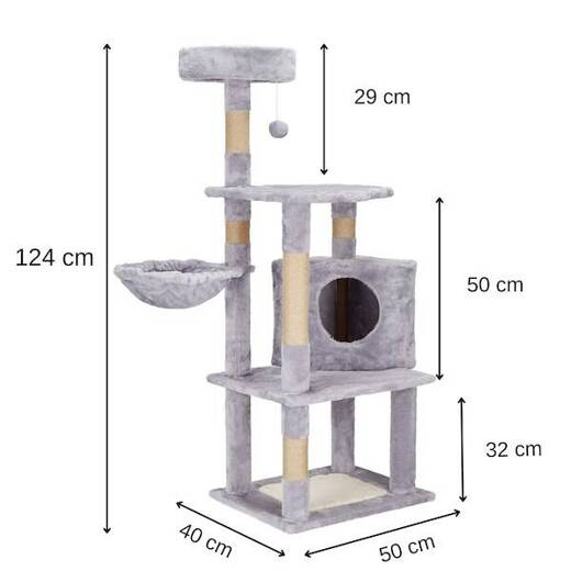 Drapak dla kota sizal 6-poziomowy słupek z zabawką 124 cm