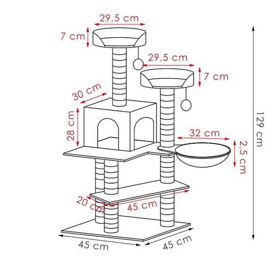 Drapak dla kota sizal 7-poziomowy słupek z zabawką 129 cm 