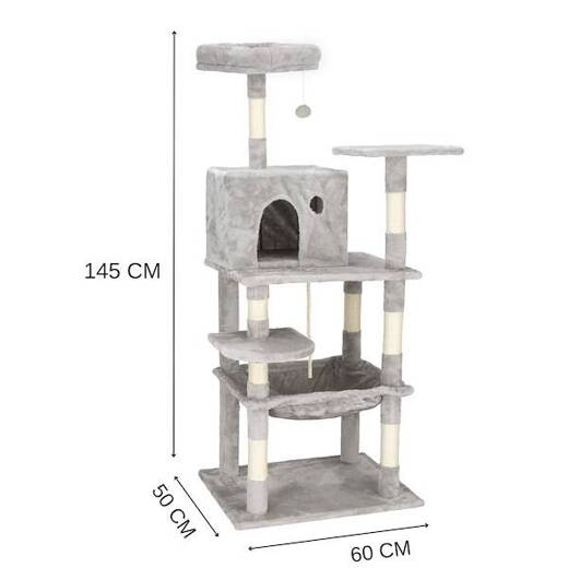 Drapak dla kota sizal 7-poziomowy słupek z zabawką 145 cm
