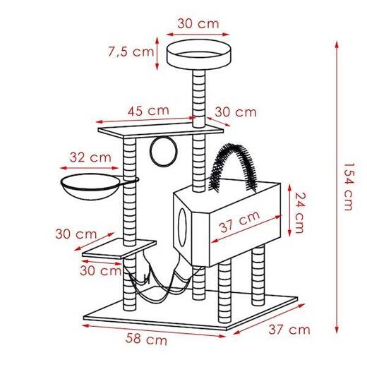 Drapak dla kota sizal 7-poziomowy słupek z zabawką 154 cm