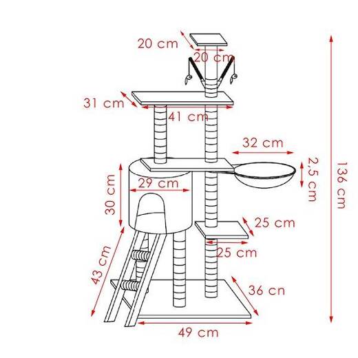 Drapak dla kota sizal 8-poziomowy słupek z zabawką 136 cm