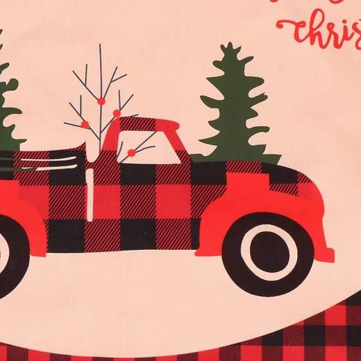 Dywanik pod choinkę 91 cm czerwony z samochodem, mata na prezenty merry christmas
