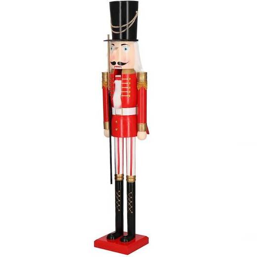 Dziadek do orzechów 120 cm ze strzelbą, drewniany żołnierzyk czarno-czerwony XXL, figurka świąteczna