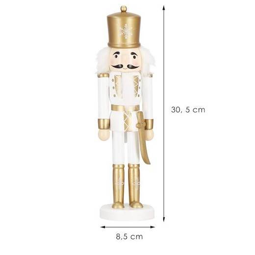 Dziadek do orzechów 30 cm z mieczem drewniany żołnierzyk złoty, figurka świąteczna