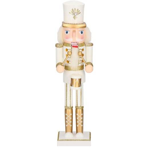 Dziadek do orzechów 38 cm z bębenkiem, drewniany żołnierzyk złoty, figurka świąteczna