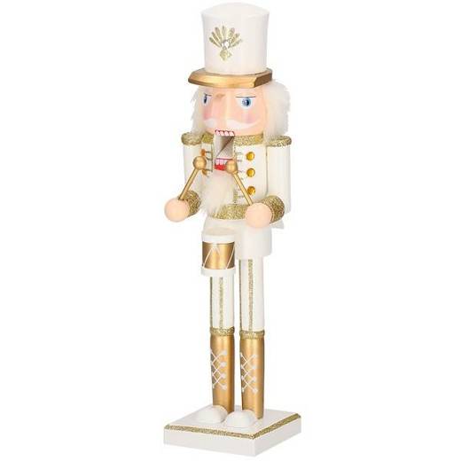 Dziadek do orzechów 38 cm z bębenkiem, drewniany żołnierzyk złoty, figurka świąteczna