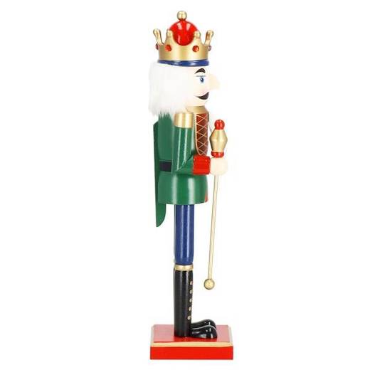 Dziadek do orzechów 38 cm z berłem, drewniany żołnierzyk niebiesko-zielony, figurka świąteczna