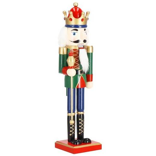 Dziadek do orzechów 38 cm z berłem, drewniany żołnierzyk niebiesko-zielony, figurka świąteczna