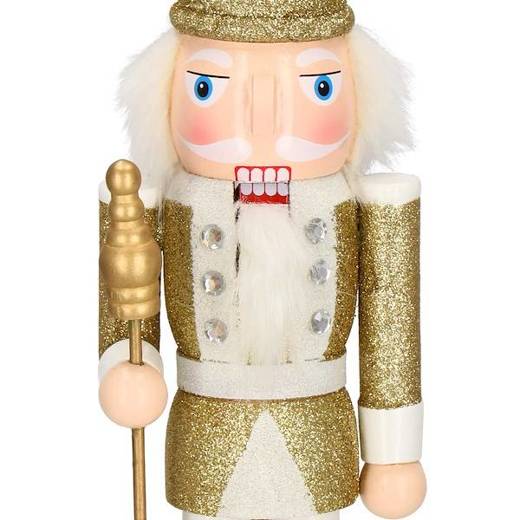 Dziadek do orzechów 38 cm z berłem, drewniany żołnierzyk złoty, figurka świąteczna