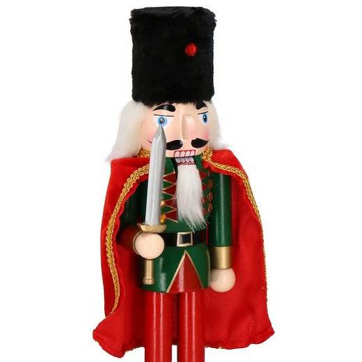 Dziadek do orzechów 38 cm z mieczem, drewniany żołnierzyk zielono-czerwony, figurka świąteczna