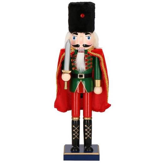 Dziadek do orzechów 38 cm z mieczem, drewniany żołnierzyk zielono-czerwony, figurka świąteczna