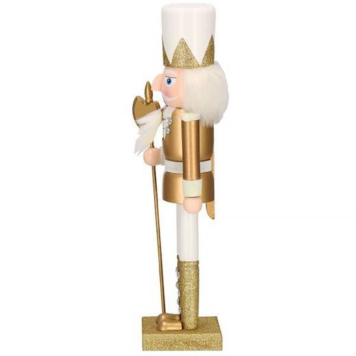 Dziadek do orzechów 38 cm z toporem, drewniany żołnierzyk złoty, figurka świąteczna