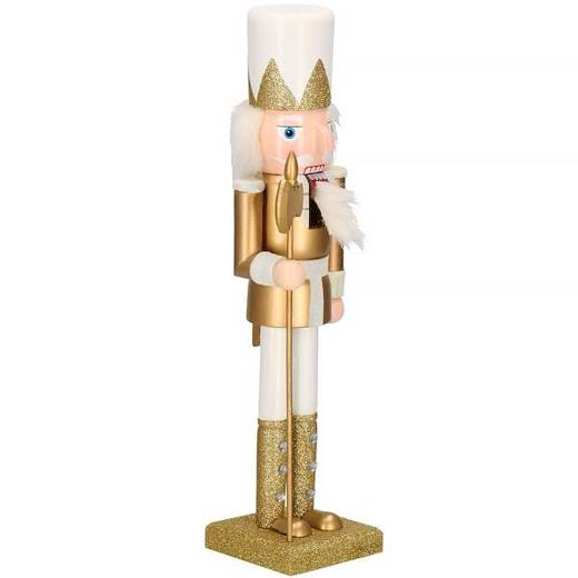 Dziadek do orzechów 38 cm z toporem, drewniany żołnierzyk złoty, figurka świąteczna
