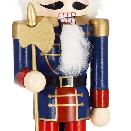 Dziadek do orzechów 38 cm z toporkiem, drewniany żołnierzyk niebiesko-czerwony, figurka świąteczna