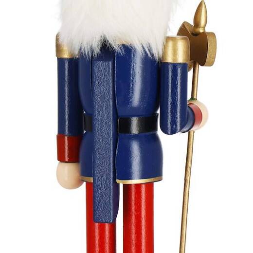 Dziadek do orzechów 38 cm z toporkiem, drewniany żołnierzyk niebiesko-czerwony, figurka świąteczna