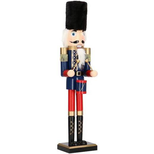 Dziadek do orzechów 60 cm z bębenkiem, drewniany żołnierzyk granatowy, figurka świąteczna