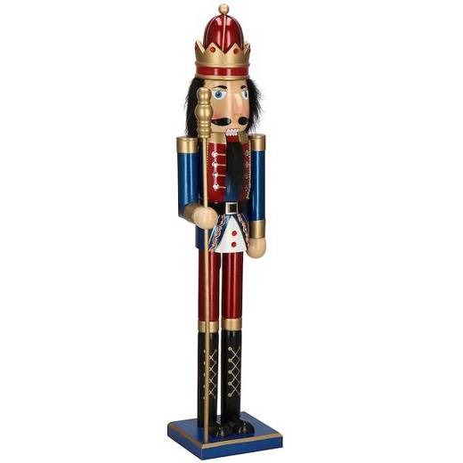 Dziadek do orzechów 90 cm z berłem, drewniany żołnierzyk niebiesko-czerwony XL, figurka świąteczna