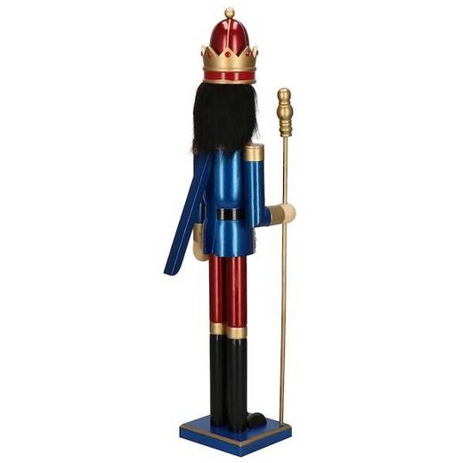 Dziadek do orzechów 90 cm z berłem, drewniany żołnierzyk niebiesko-czerwony XL, figurka świąteczna