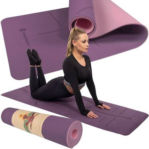 Gruba mata do ćwiczeń jogi fitness 183 cm fioletowo-różowa