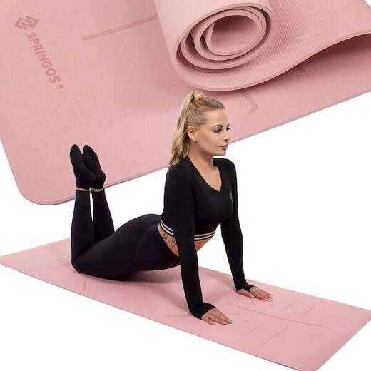 Gruba mata do ćwiczeń jogi fitness 183 cm różowa
