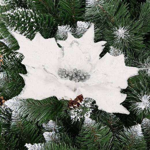 Gwiazda betlejemska 2 szt. sztuczny kwiat, poinsecja biała z brokatem